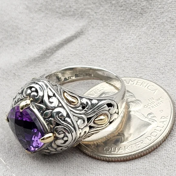 Samuel Benham 925 Sterling Silver 18k Gold Amethyst Designer Size 6.75 Ring BJC - Picture 5 of 12